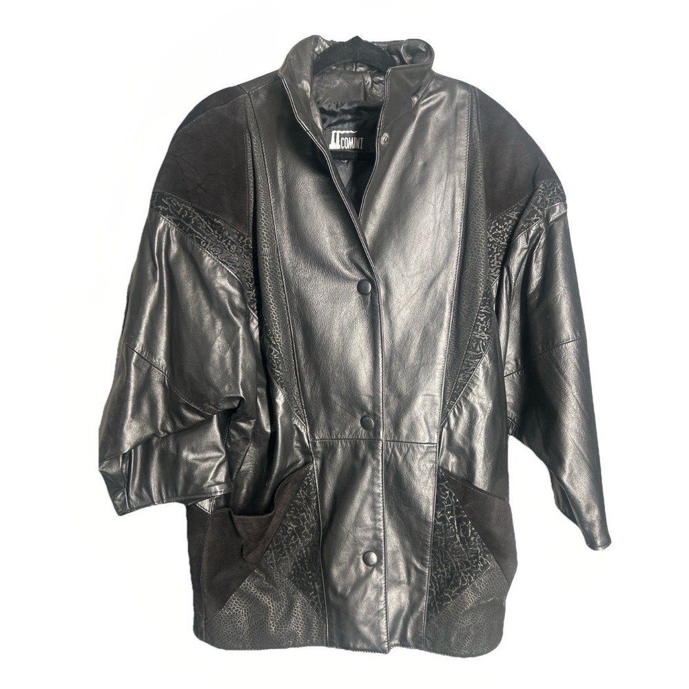 Vintage Comint Argentina Black Leather Suede Patchwork Jacket Oversized S
